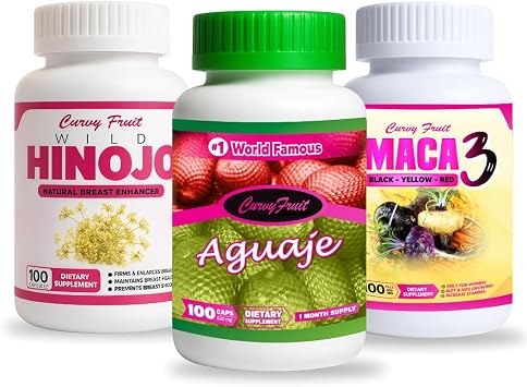 Bigger Booty, Bust & HIPS Aguaje + Maca 3 + Wild Hinojo Pills Natural Curve Shaping Supplement 3 Bottles / 1 Month Supply