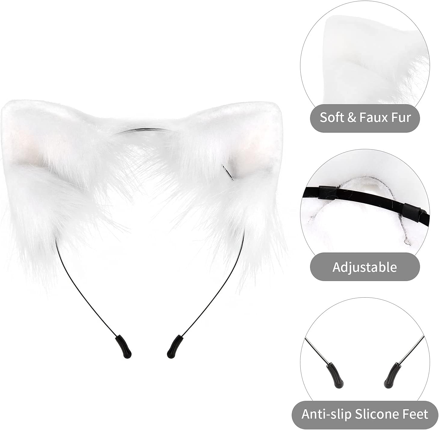 SMILETERNITY Handmade Fox Wolf Cat Ears Headwear Costume Accessories for Halloween Christmas Cosplay Party (White) : Clothing, Shoes & Jewelry