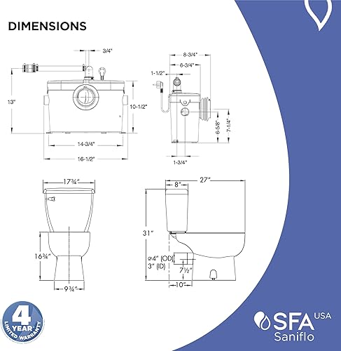 Miniatura 28 de SFA SANIFLO - Saniplus - Bomba maceradora - Aplicaciones de baño completo - Doble propósito - Acero inoxidable endurecido - Certificado CSA