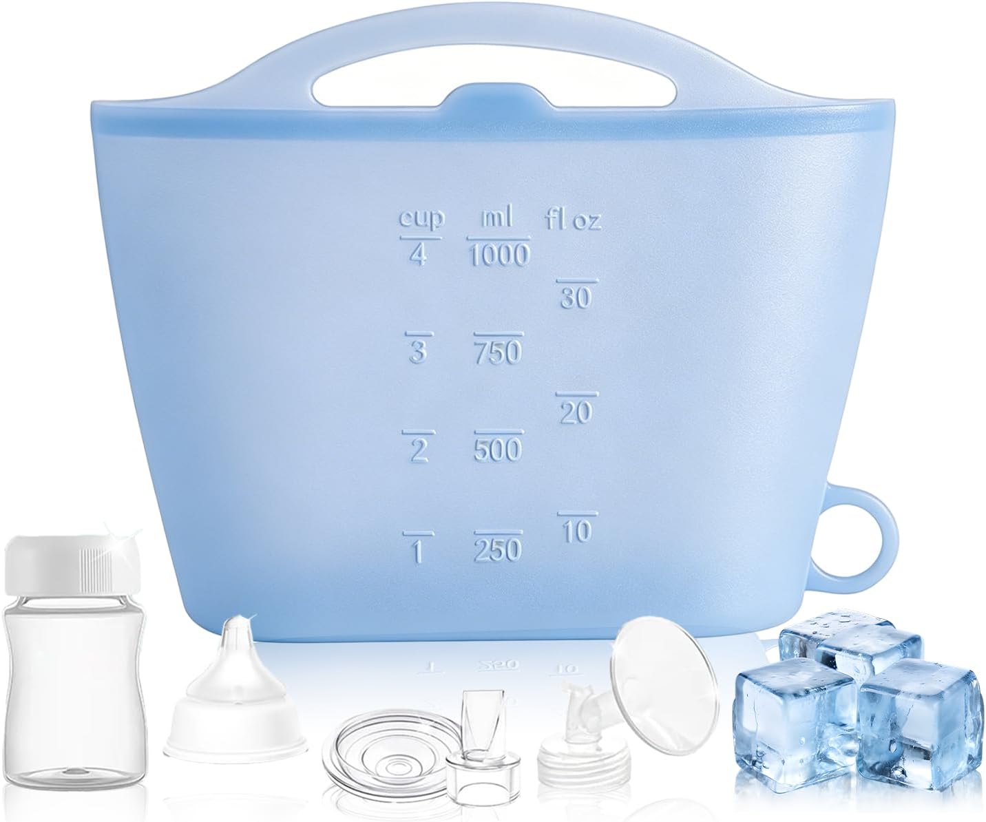 1500ml Reusable Silicone Food Storage Bags - White Airtight Sealing Pouches, Waterproof Leakproof Freezer-Safe Bags for Fridge Organizer & Ice Storage, Lunch Prep Bags for Meat, Fruits(blue)