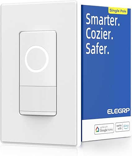 ELEGRP Interruptor inteligente con sensor de movimiento, interruptor de luz de un solo polo Wi-Fi de 2.4 GHz, funciona con Alexa y Google Assistant,