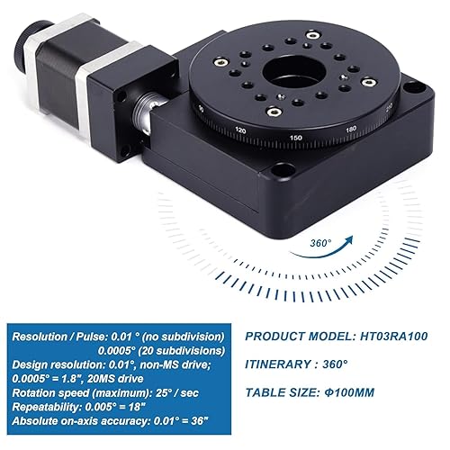 Miniatura 5 de Plataforma giratoria TBVECHI HT03RA100 Máquina giratoria eléctrica de precisión Plataforma giratoria óptica Etapa de rotación motorizada Escala de