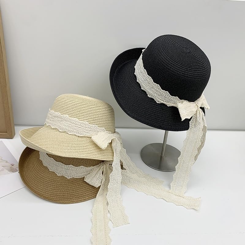 Sombrero de ala Enrollable para Mujer,Plegable,de Paja,con Lazo de Encaje,Ajustable,Ligero y Transpirable,para Playa,para Caminar,Pescar y Viajar
