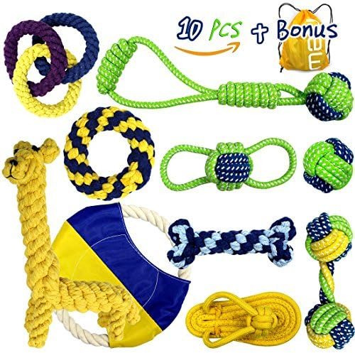 Nesoul 10 Durable Dog Rope Toys, Interactive Training Toy, Cotton Rope Teething Toys for Small Dog and Puppy