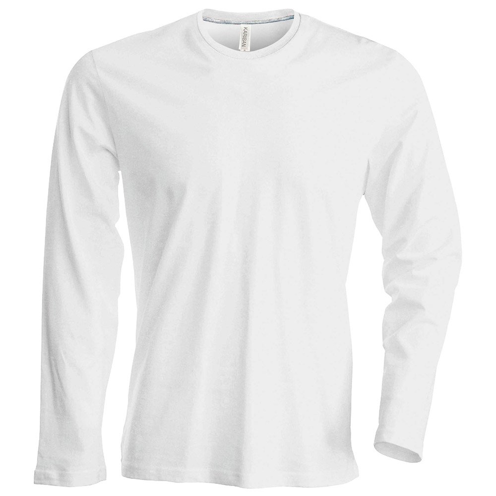 Kariban Mens Slim Fit Long Sleeve Crew Neck Plain Colours Cotton T-Shirt White