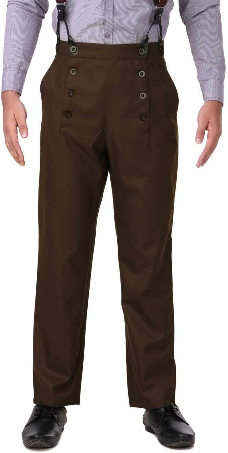 ThePirateDressing Steampunk Victorian Cosplay Costume Architect Men's Pants Trousers Medium Espresso (Poly Viscose Fabric)