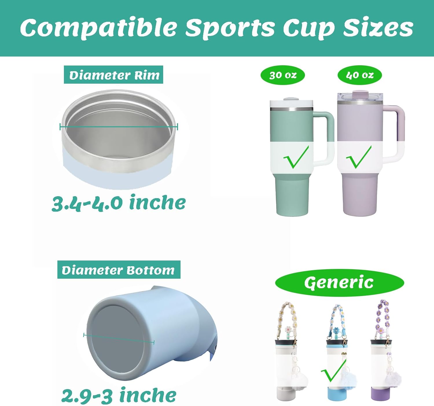 Water Bottle Accessories Set for Stanley Cups 30oz & 40oz - Comprehensive Kit with Silicone Boot, Straw Cover, Handle Strap,Cup Charms