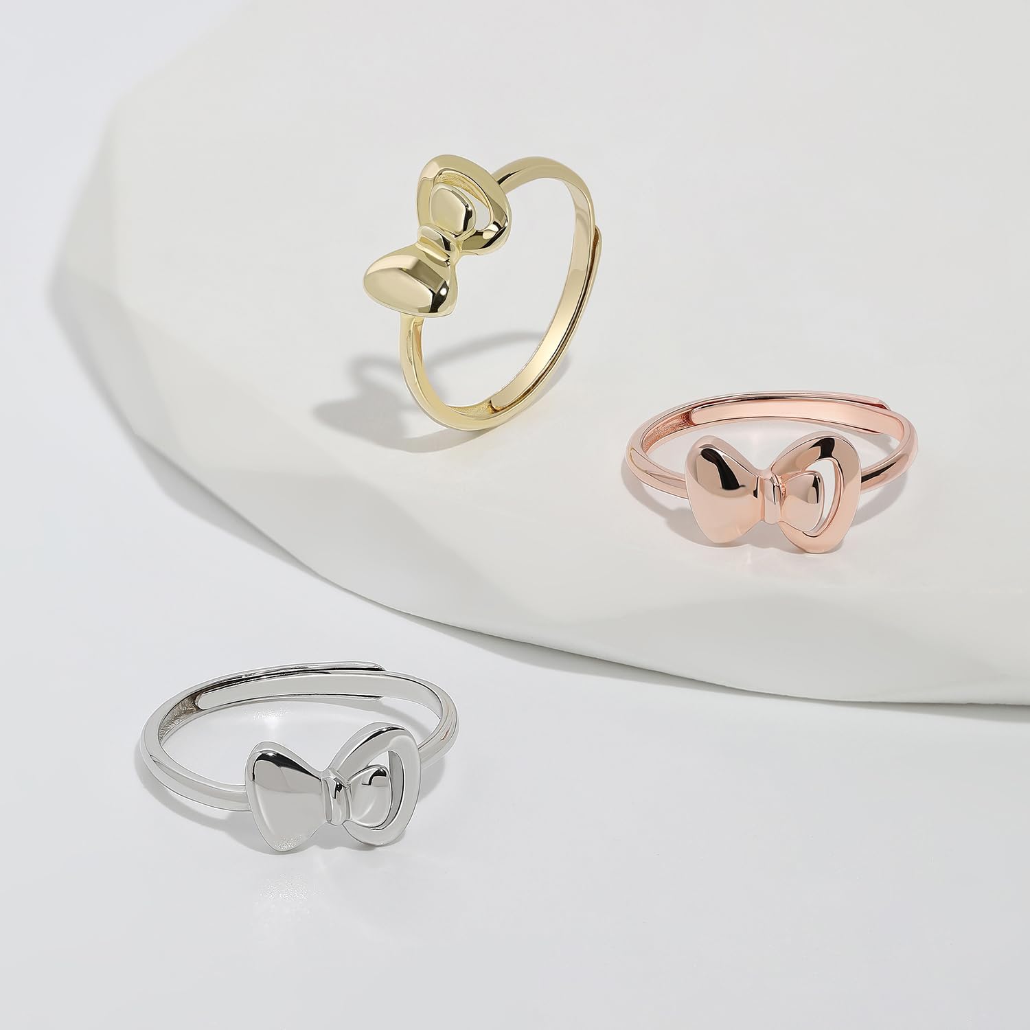 Meissa Bow Rings Infinity Rings for Women Girls Mother Daughter Gold Bowknot Rings Sterling Silver Bowtie Knot Promise Statement Wedding Band Ring Open Size