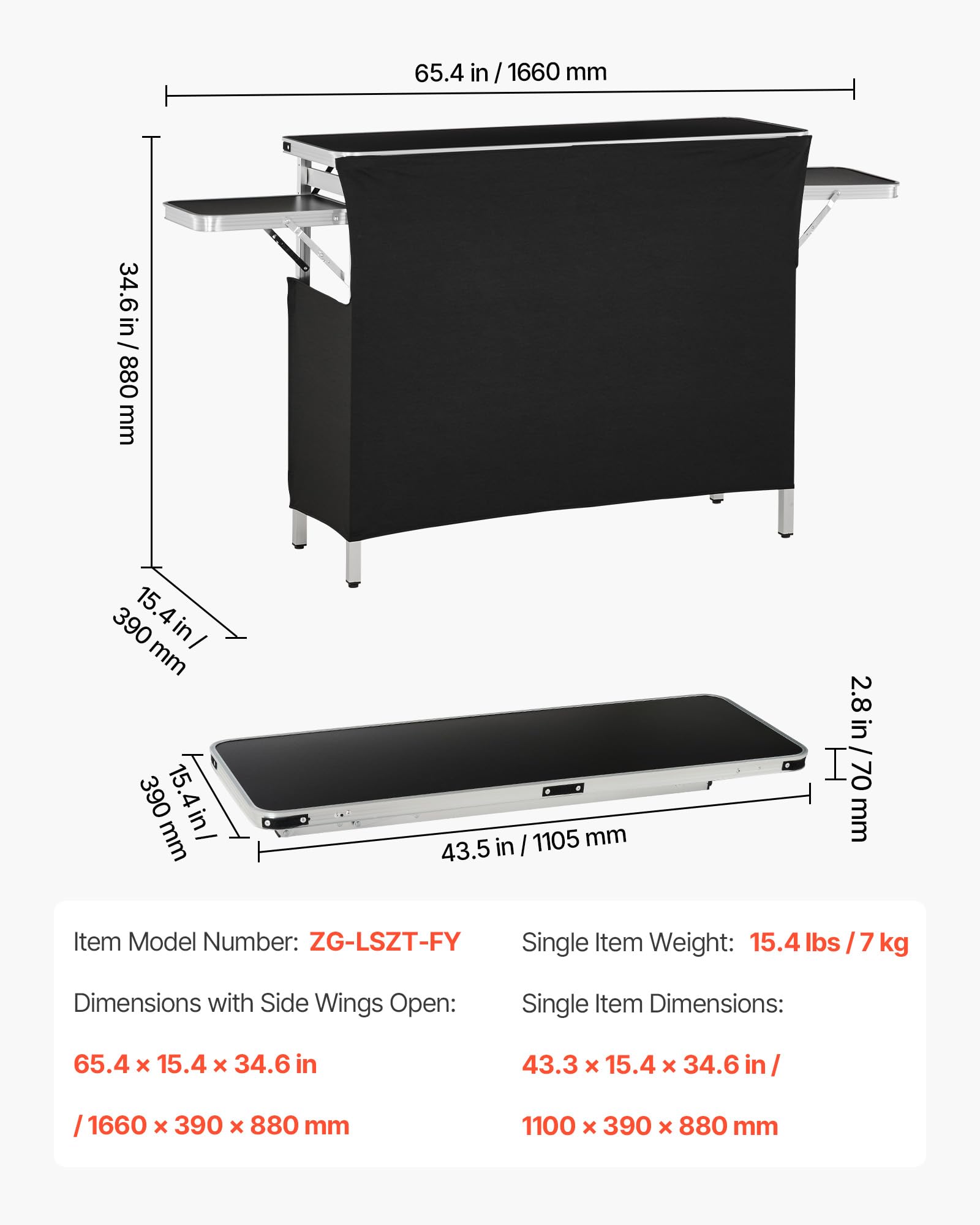 VEVOR Messetheke Klappbar, 1100x390x880 mm, Empfangstheke mit Tragetasche, Ablagefach, Rezeptionstheke, Messestand, Bartisch, Faltbare Mobile Barstation für Veranstaltungen, Partys & Messen