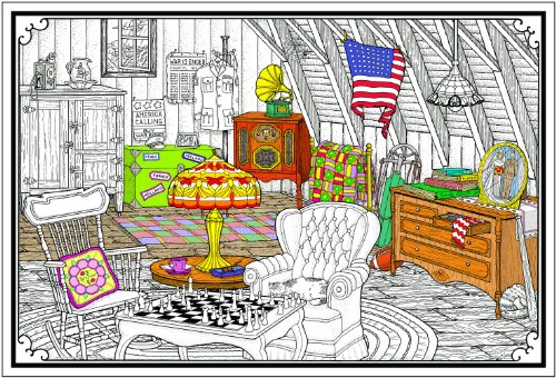 Stuff2Color Cozy Attic - Giant 22 X 32.5 Inch Line Art Coloring Poster (Great for Family Time, Adults, Kids, Classrooms, Care Facilities and Group Activities)