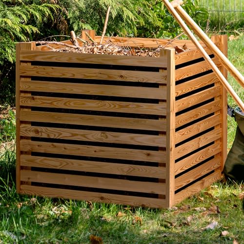 dobar® Green Label Praktischer Komposter Semi | Kompostbehälter aus Lärchenholz | Gartenkomposter mit 350 Liter Fassungsvermögen | 76 x 76 x 73 cm | Natur