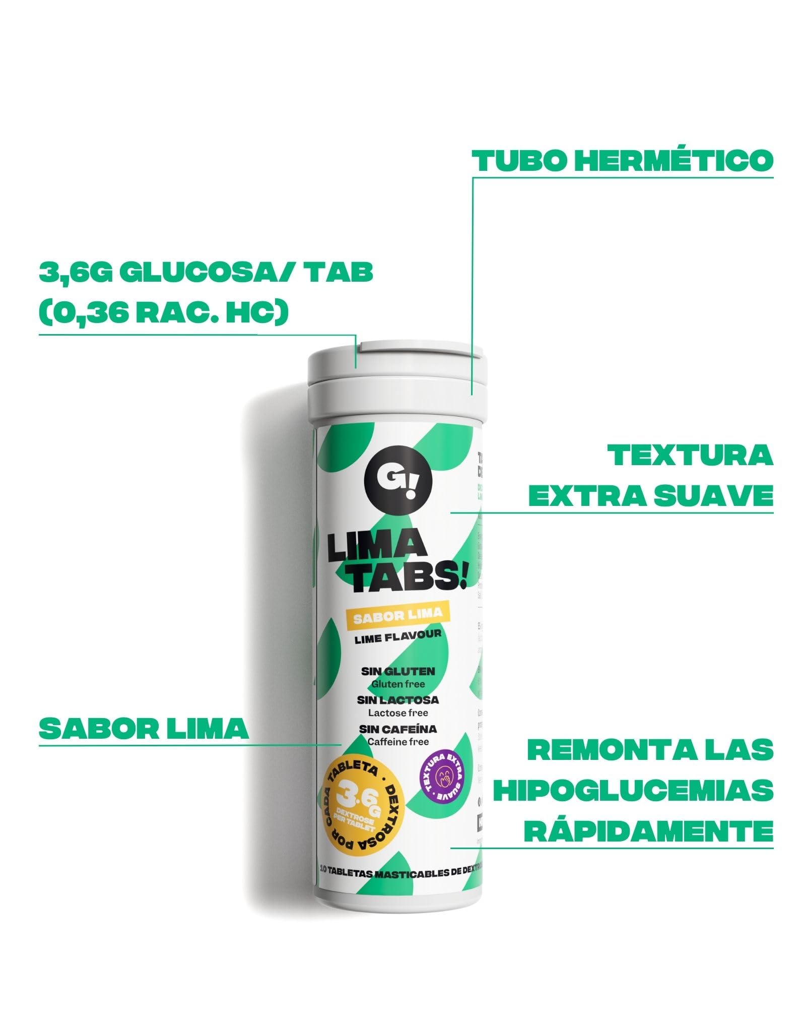 GLUCO UP! Pack 12 Tubos Pastillas de Glucosa LIMA TABS - Tabletas de Glucosa Masticables para Hipoglucemias, Sabor Lima, Acción Rápida, Diabetes Tipo 1, Diabetes Tipo 2