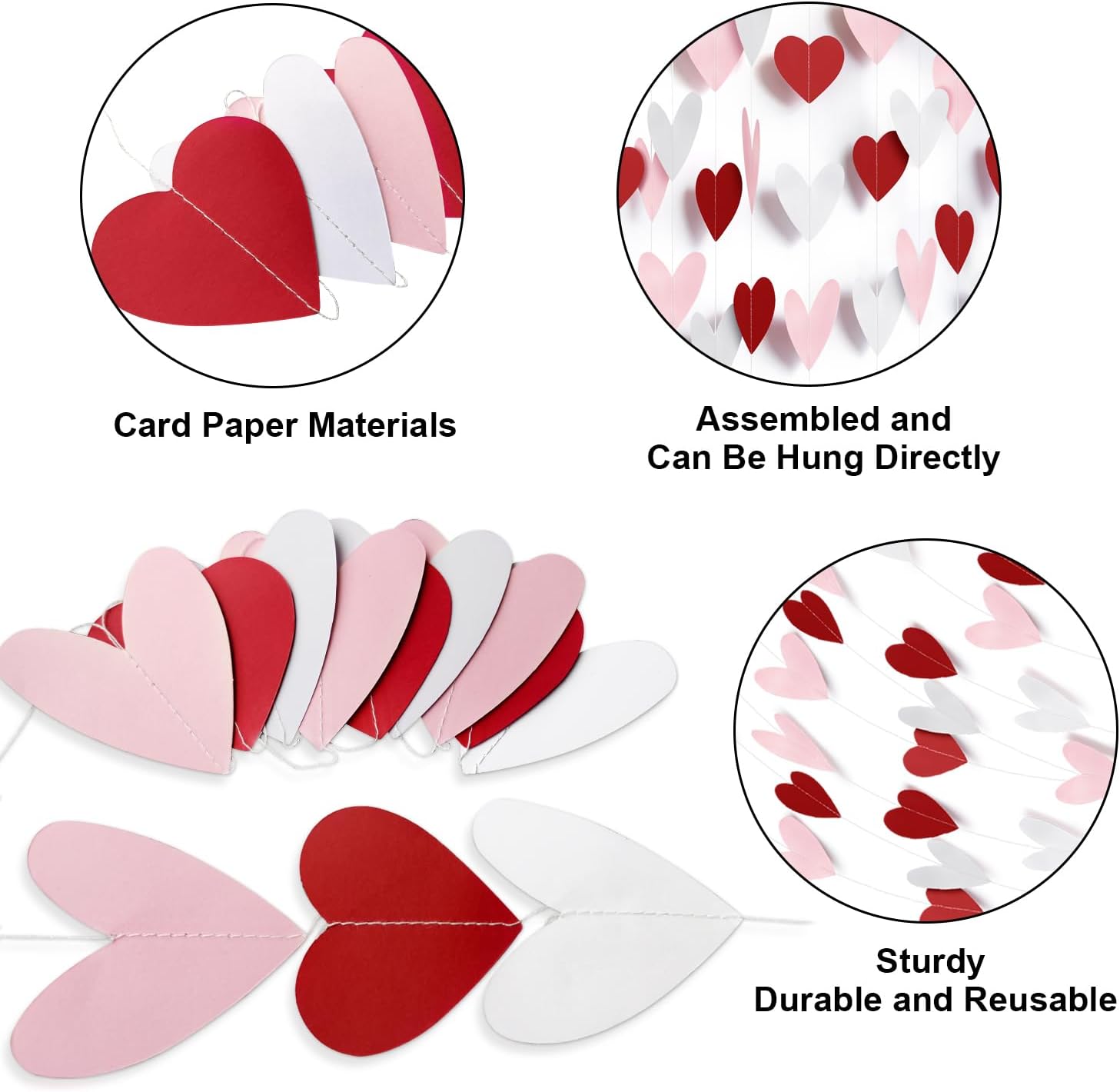 8 Pack Red Pink White Heart Garland Valentines Day Party Decorations Heart Paper Streamers Banner for Wedding Proposal Engagement Birthday Party Supplies