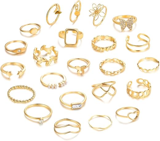 Shining Diva Fashion Maximum 48PCS Vintage Butterfly Heart Snake Rings Set Latest Stylish Gold Plated Geometric Hollow Fin...