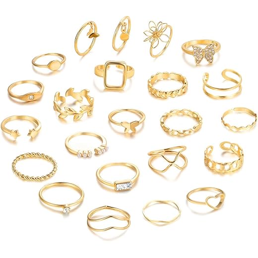 Shining Diva Vintage Butterfly Heart Snake Rings Set