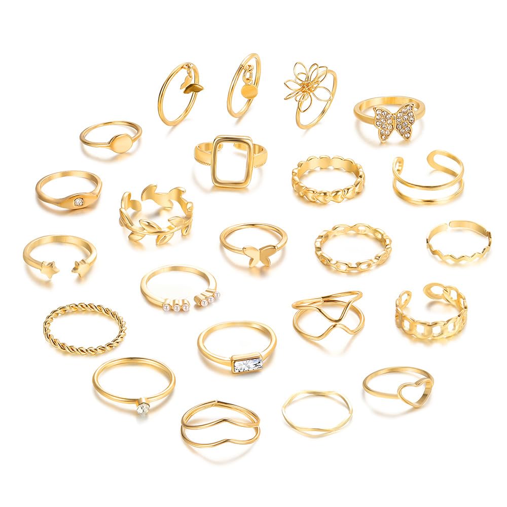 Shining Diva Fashion Maximum 48PCS Vintage Butterfly Heart Snake Rings Set Latest Stylish Gold Plated Geometric Hollow Fin... - Review, Price and Buying Guide