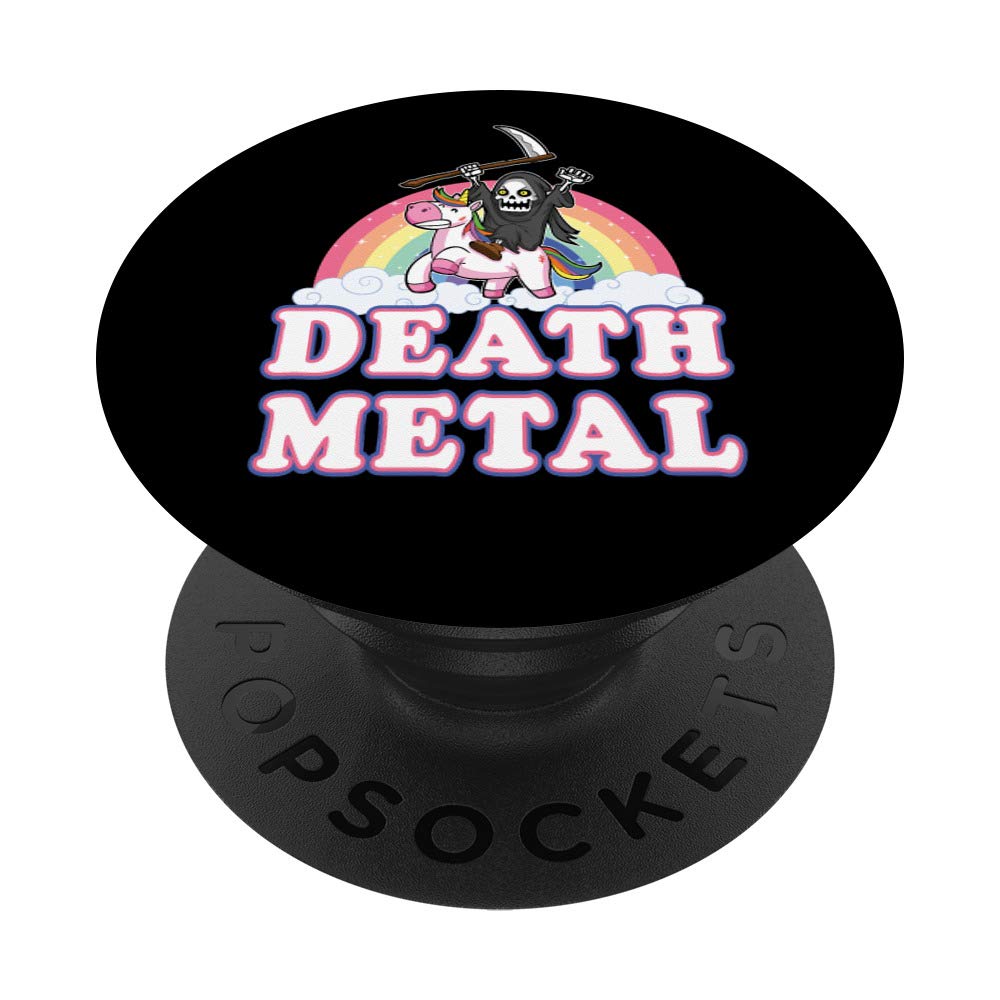 Cute Kawaii Grim Reaper Rides A Unicorn Rainbow Death Metal PopSockets PopGrip: Swappable Grip For Phones & Tablets