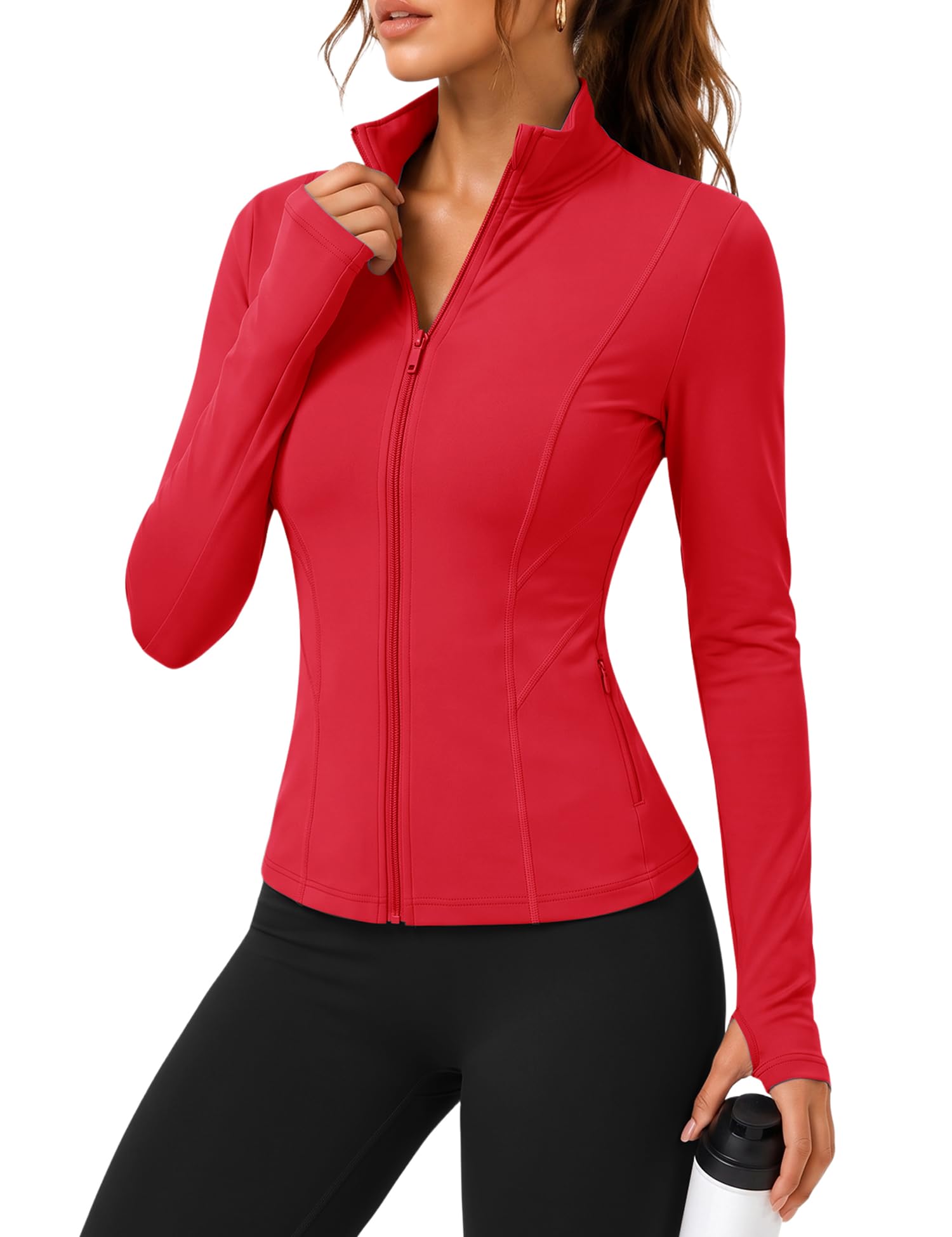Rapbin Women's Slim Fit Workout Jackets Full Zip Long Sleeve Running Athletic Tops Yoga Shirts with Thumb Holes
