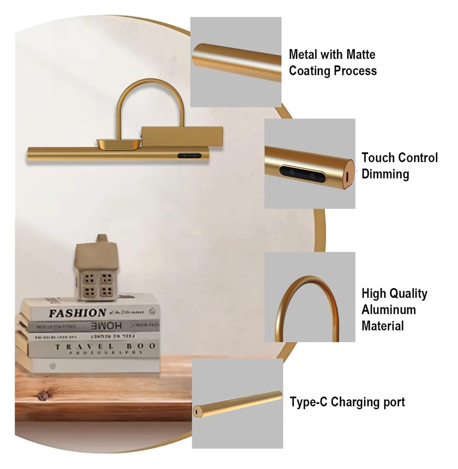 Luci Esposizione Per Quadri Lampada Da Parete Ricaricabile A LED Moderna Telecomando Che Attenua Le Luci For Quadri In Alluminio Con Luce For Specchio Da Bagno In Oro For Hotel
