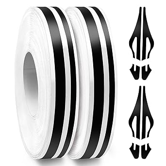 شريط Spurtar Car Pinstripe Tape، 2 Rolls x 32Ft Pinstriping Automotive Tape Racing Stripes، ملصقات سوداء من الفينيل Pinstripe للسيارات والدراجات النارية والقوارب، 1/5 Stripe+ 1/10" Gap+ 1/10 Stripe