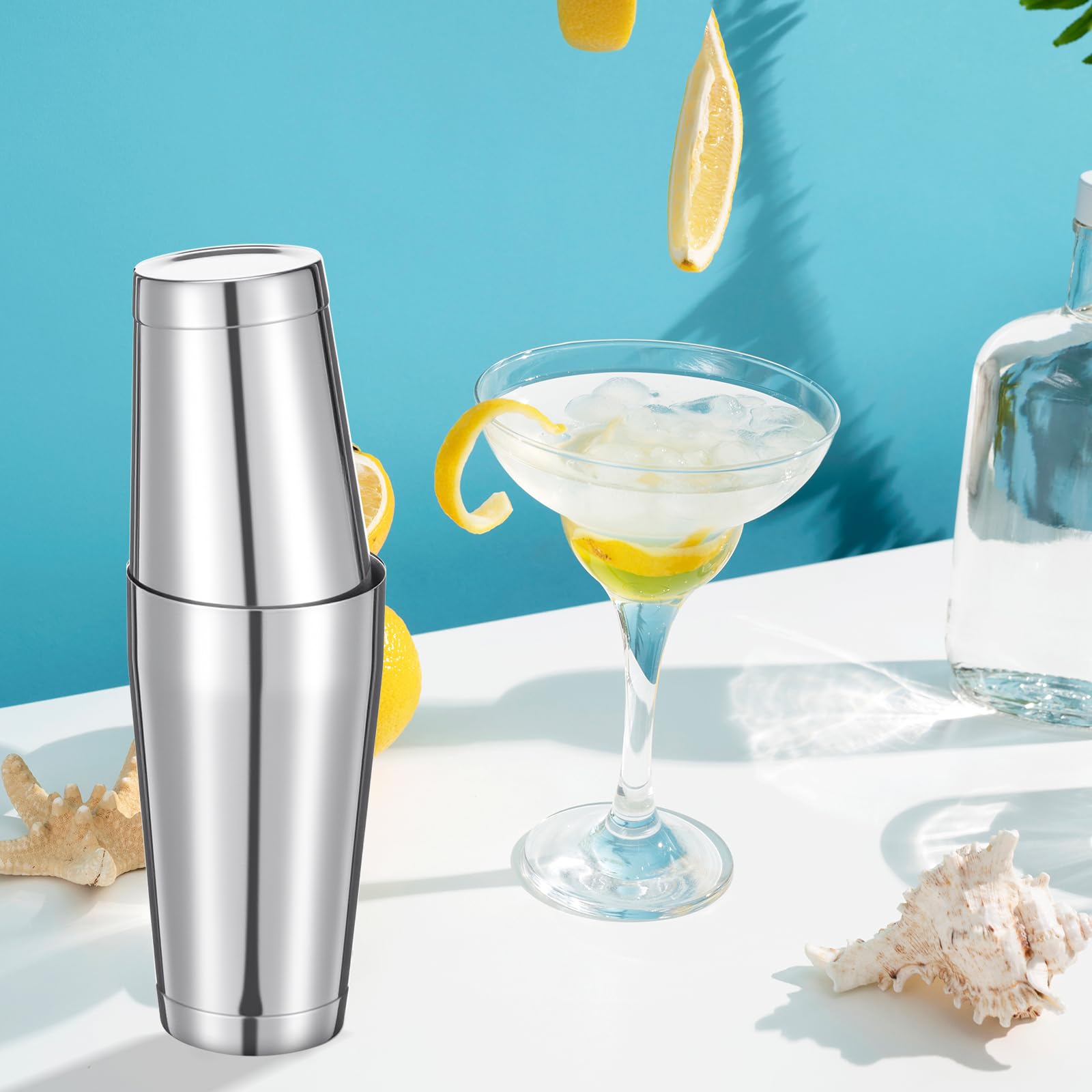 Juego de 4 cocteleras profesionales Boston de acero inoxidable, mezclador de bebidas Martini, herramienta básica, batido ponderado, juego de coctelera de metal (plateado) 5