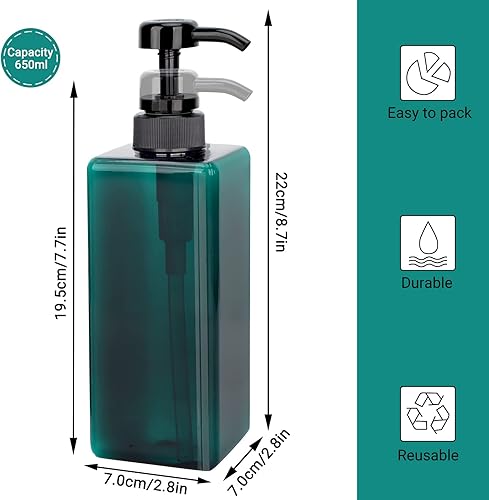 Miniatura 5 de Botellas vacías de champú de 22 onzas con bomba con 26 etiquetas de jabón impermeables, 3 paquetes de recipientes vacíos de gran capacidad para gel