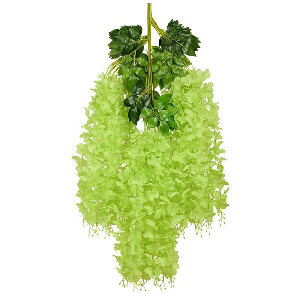 SZJH 12pcs 3.6 Feet/Piece Artificial Fake Wisteria Vine Ratta Hanging Garland Silk Flowers String Home Party Wedding Decor (Green) - Image 3