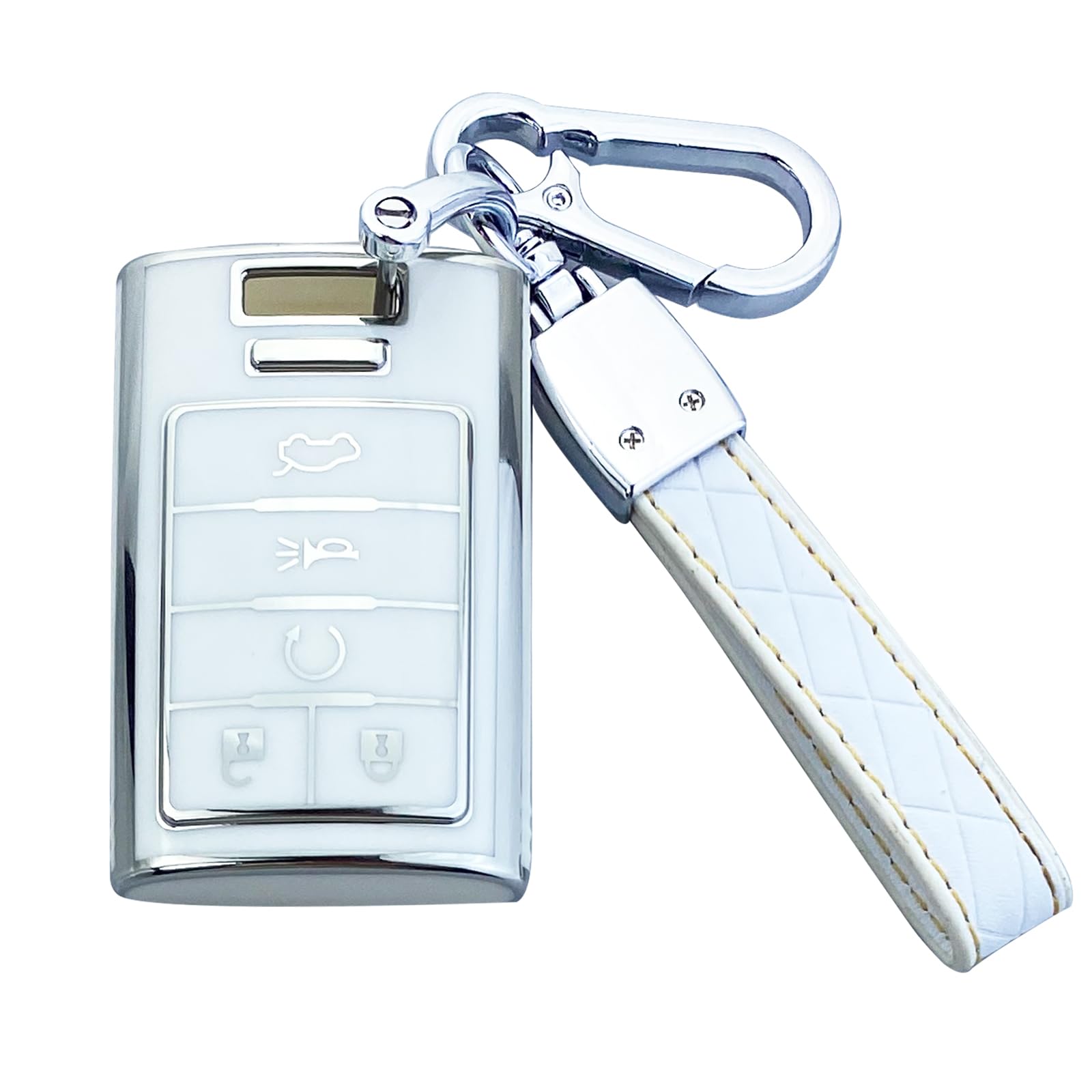 Yuebutor Key Fob Cover Case Compatible with Cadillac SRX ATS ELR XTS 2010-2015 Accessories Shell (White)