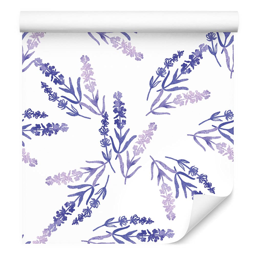 Muralo Tapeta 10 m, rolka flizeliny, kwiaty, lawendy, liście, natura, rośliny, łodygi, tapeta z włókniny, 1000 x 53 cm, tapeta ścienna, do salonu, sypialni, nowoczesna dekoracja ścienna