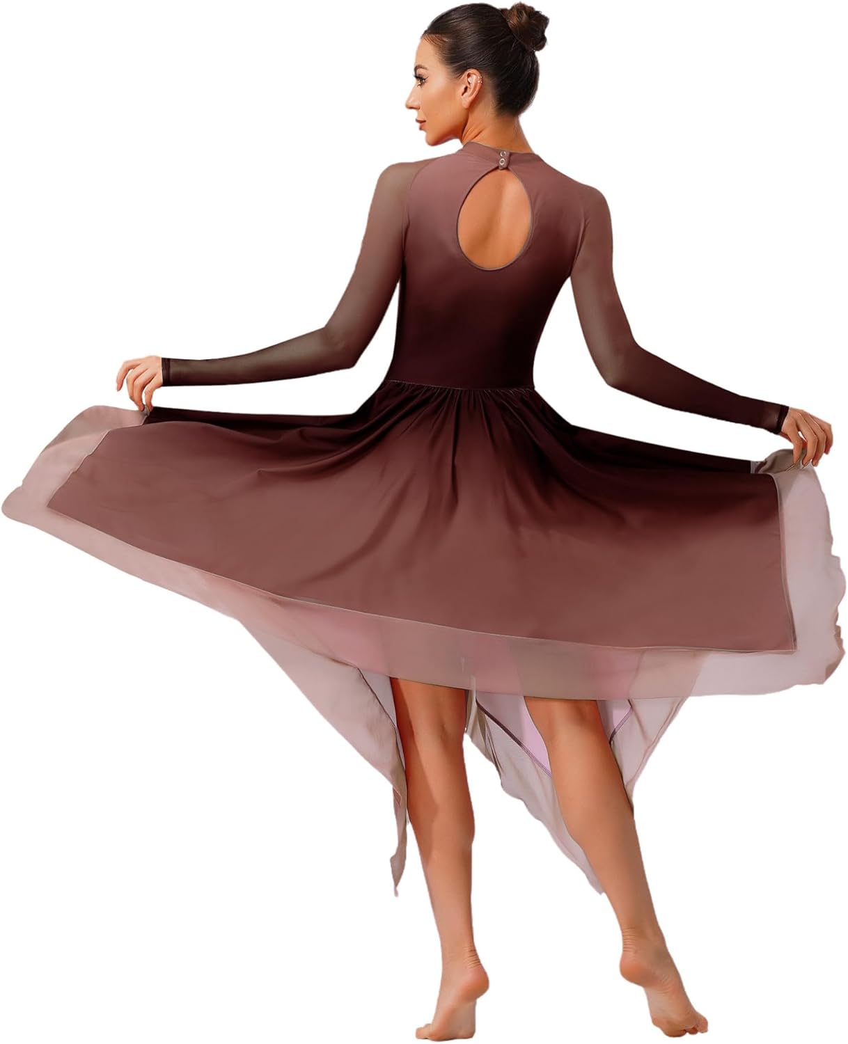 Women's Gradient Color Praise Dance Tunic Long Sleeve Irregular Overlay Liturgical Dance Dress