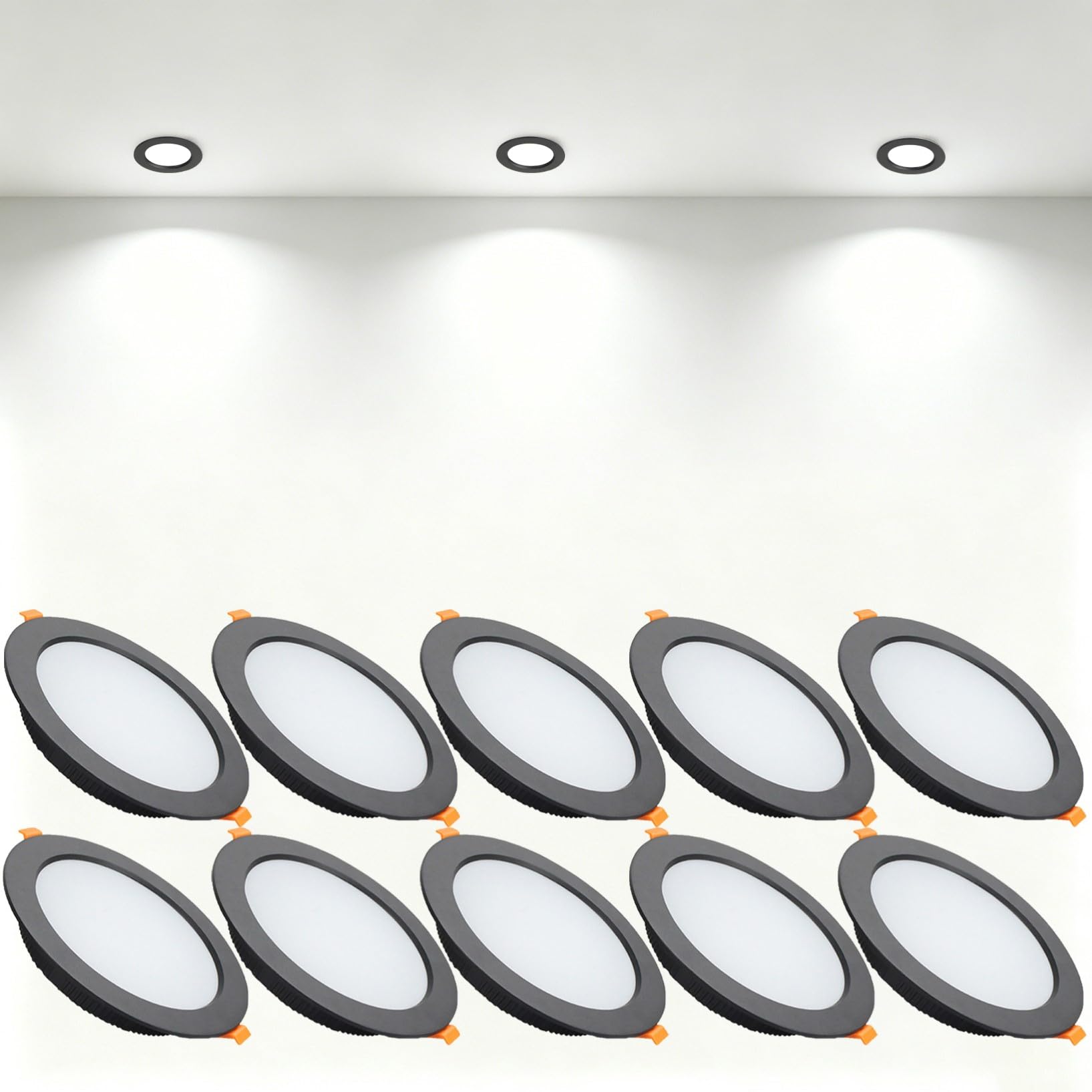 VOGHMOLD 18W Ultra Slim LED Downlight Recessed Ceiling Light 5 inch, 6000K Spot Lights Black Aluminum Trim, Cut Φ150-160mm, AC110-240V Panel Lighting for Office Hallway Closet, 10 Pack