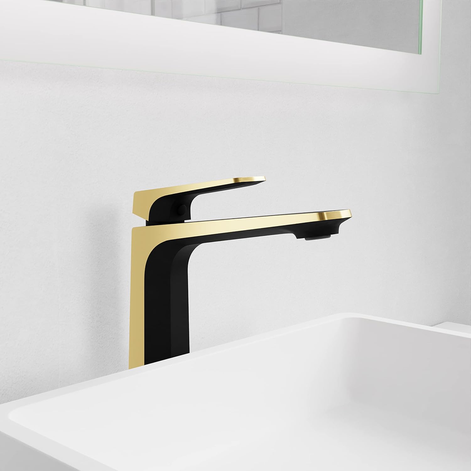 ANZZI Bathroom Faucet, Single Handle, Single Hole Bathroom Sink, Vanity Faucet, Two Tone Vessel Sink, Matte Black & Brushed Gold, Pop-up Drain (L-AZ904MB-BG)
