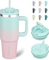 BJPKPK 30oz Bubble Gum Stainless Steel Insulated Tumbler with Handle, 2 Straws & Leakproof Lid - Travel Coffee Mug