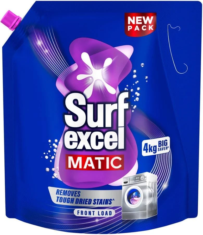 Matic Front Load Liquid Detergent 4L Refill Pouch, Designed for Tough Stain Removal on Laundry in Washing Machines - Mega Saver Pack