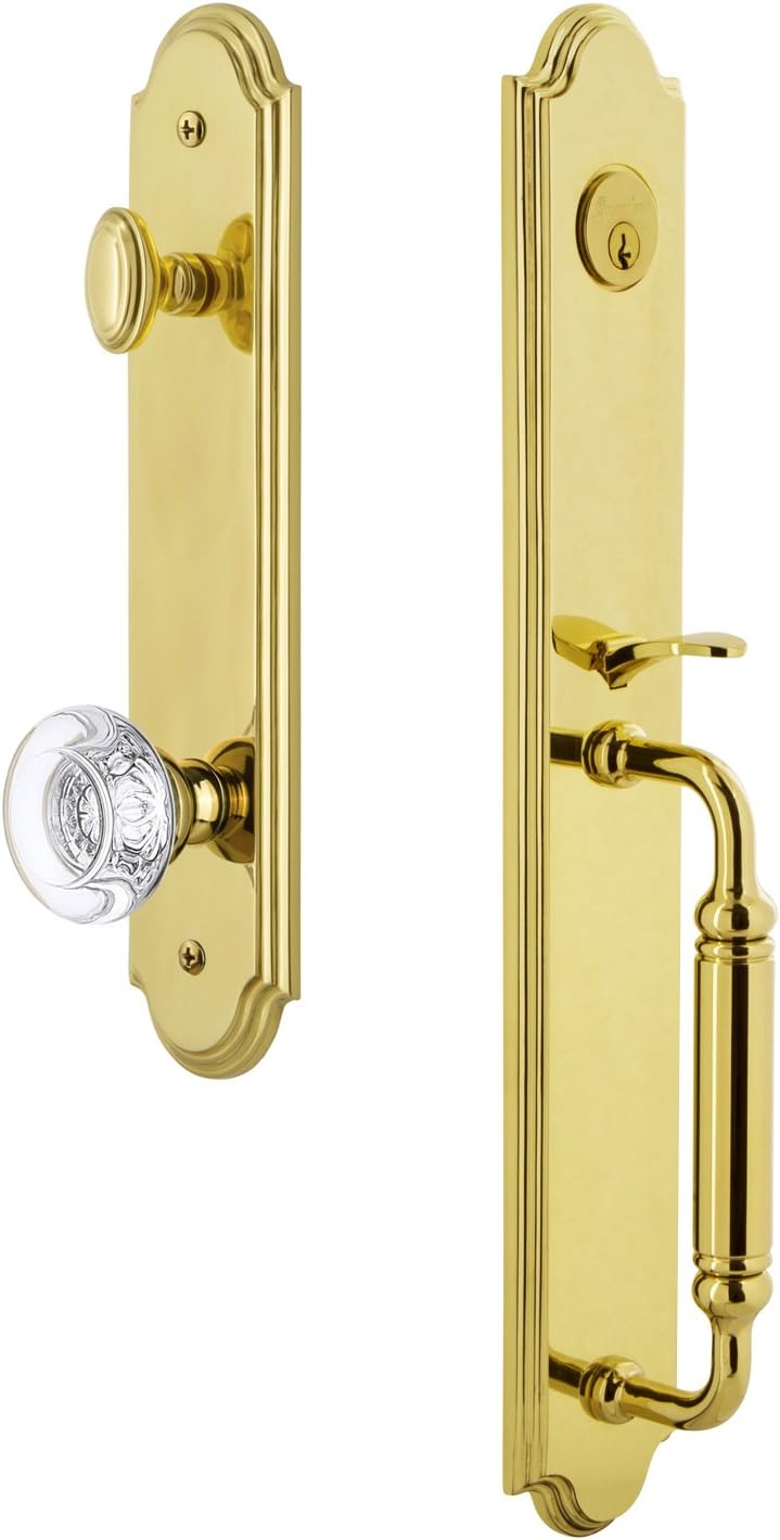 Grandeur 841854 Hardware Arc One-Piece Handleset with C Grip and Bordeaux Knob Size, Single Cylinder Lock-2.375" Backset, Timeless Bronze