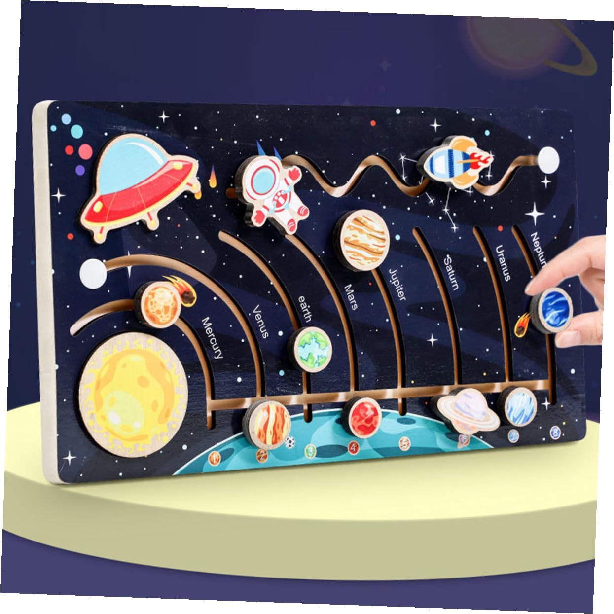 NOLITOY Puzzle Solare in Legno per Bambini 9 Pianeti del Cosmo, Gioco Educativo per Attività Prescolari per Potenziare Riconoscimento delle Sagome e Conoscenza dei Colori