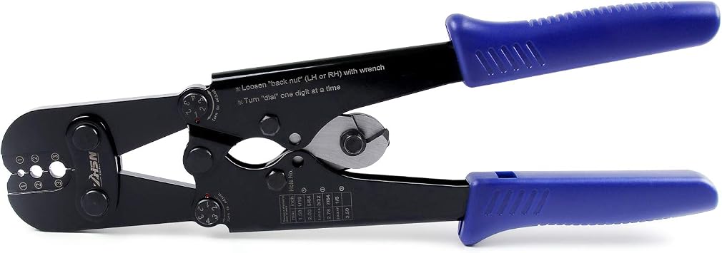 Zhushan Wire Rope Crimping Tool - Heavy Duty Crimper & Cutter for Aluminum Oval Sleeves, Crimp Ferrules, and Loop Sleeves 1/16" to 1/8" - Ideal for Fish Line, Cable, and Wire