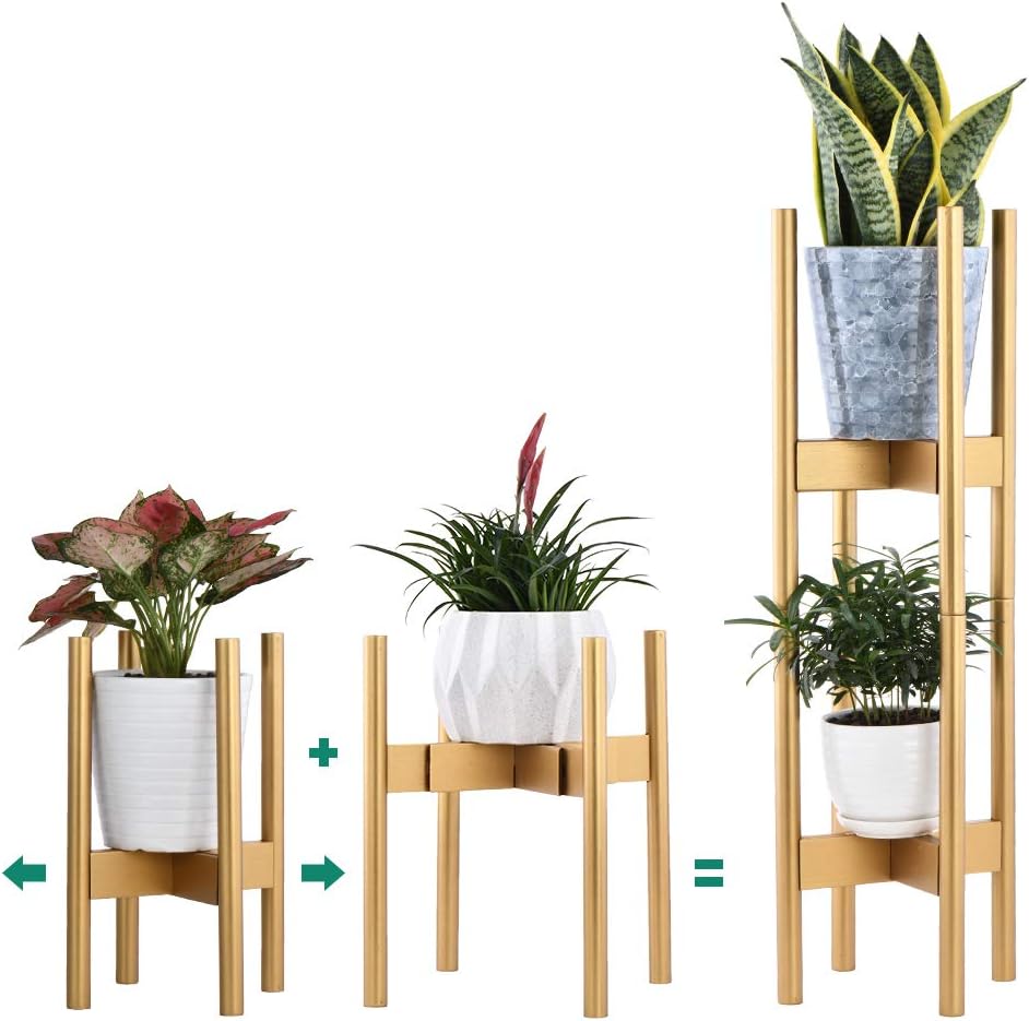 KESAIH Plant Stand Pack of 2, Stackable&Adjustable Plant Stands Indoor, 2 Tier Indoor Plant Stand Tall 30'' (Gold)