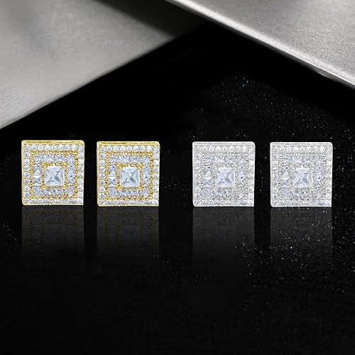 Miniatura 3 de Pendientes de tuerca LuReen para Hombre Mujer - Juego de pendientes de tuerca chapados en oro de 18 quilates con circonita cúbica, pendientes de