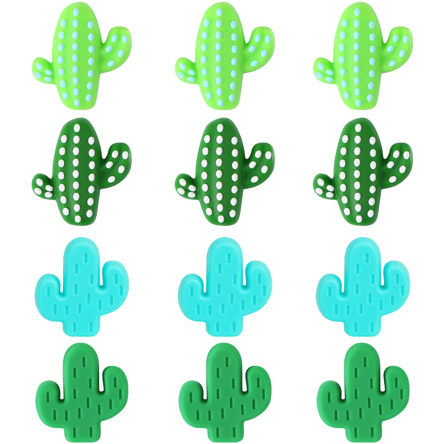 LIYDE 12 Pcs Cactus Silicone Beads for Jewelry Making - Colorful Cactus Shaped Spacer Beads for DIY Crafts and Bracelets Making