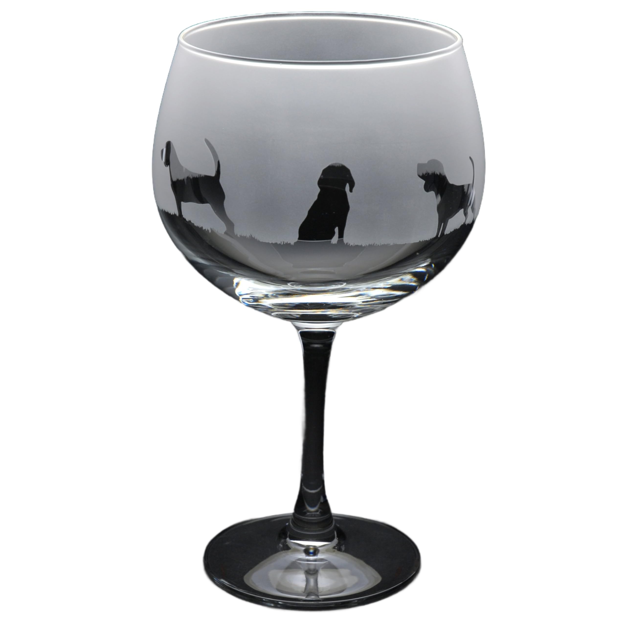 GLYPTIC Glass Art Beagle Dog Frieze Hand Etched/Engraved Gin Cocktail Glass