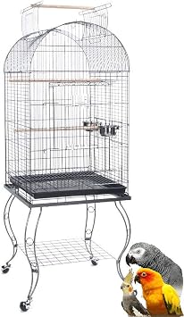 Large 64" Open Dome Top Bird Flight Cage with 5/8-Inch Bar Spacing Removable Rolling Stand for Small Size Parrots Sun Conures Aviary Canary Finch Budgie Lovebird Cockatiel Parakeets