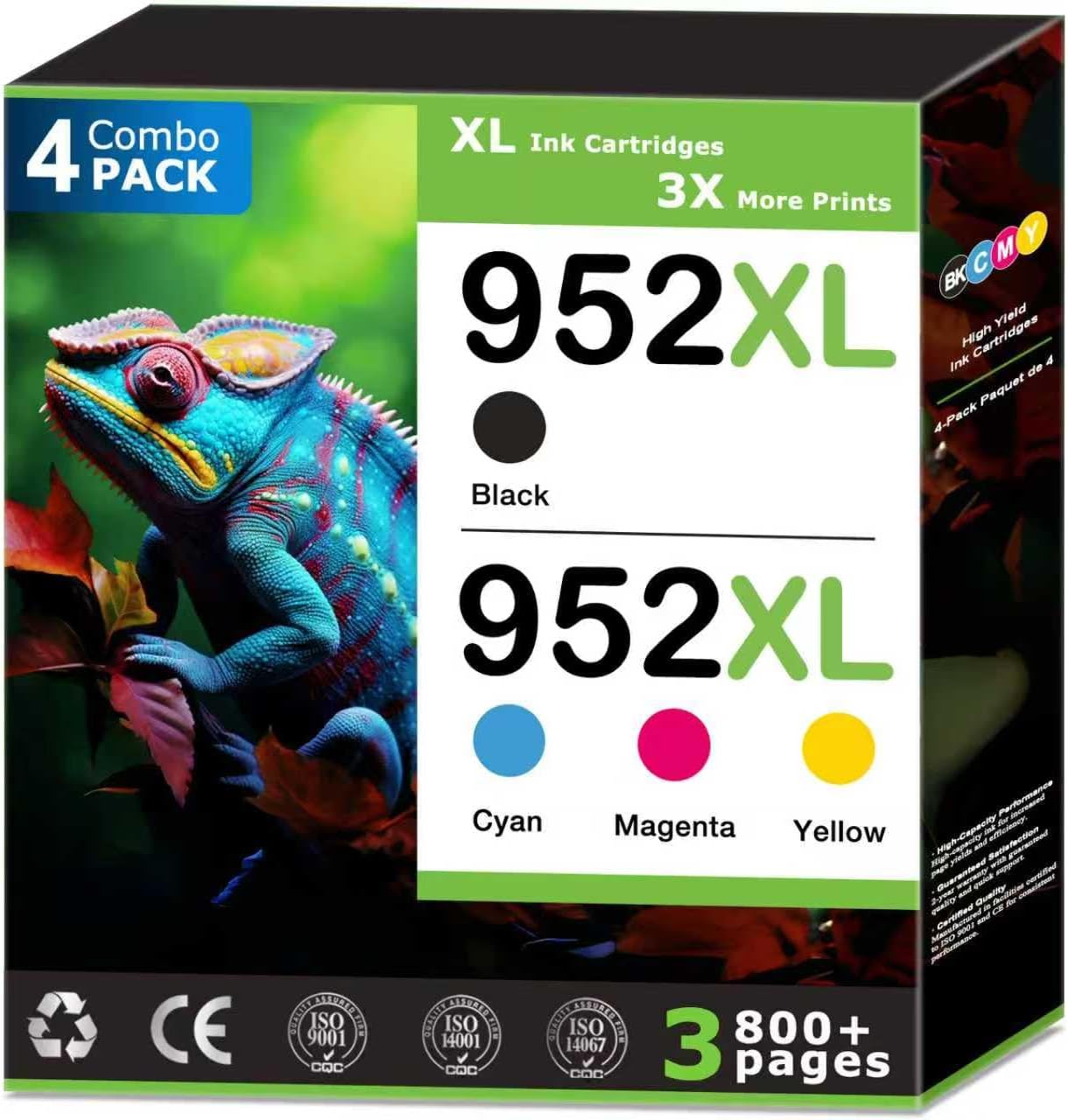952XL Ink Cartridges Compatible with HP 952 Ink Cartridges Combo Pack (4 Pack), Work with HP OfficeJet Pro 7740 8710 8715 8720 8725 8730, High Yield Black Cyan Magenta Yellow, Updated with Latest Chip