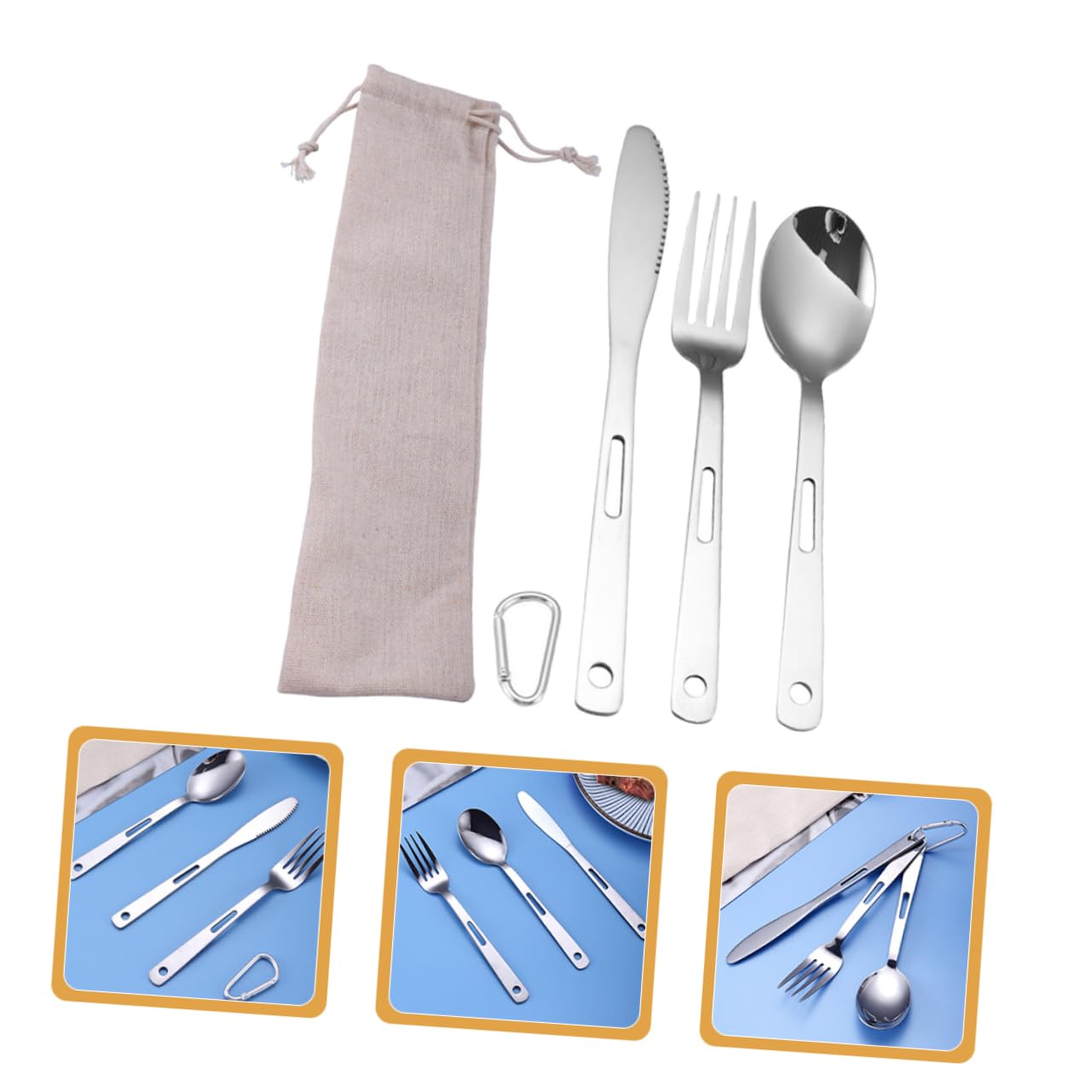 BESPORTBLE 3 Ensembles Ensemble de vaisselle portable pour camping et pique- organisateur d'argenterie porte-couverts couverts couteau bivouac couverts portables couverts de table titane