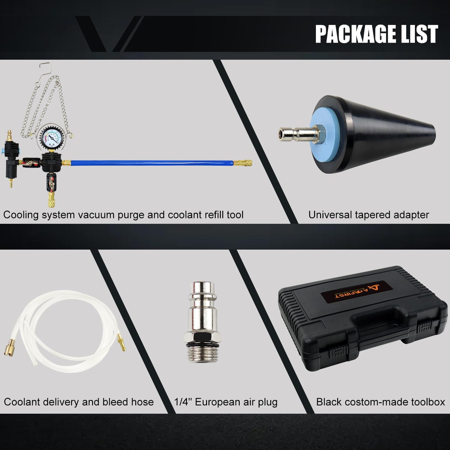 Coolant Vacuum Refill Kit, Cooling System Radiator Vacuum Purge & Fill Tool Kit, Automotive Coolant Filler with Universal Adapter Hoses for Car Motorcycle Truck Airlift Use Black