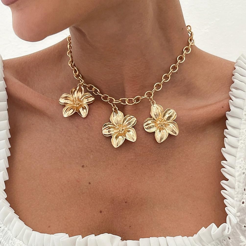Trendy Gold Flower Choker Chain Necklace for Women Statement Exquisite Floral Silver Flowers Pendant Necklaces Y2k Party Jewelry Gifts Prom Accessories - Image 8