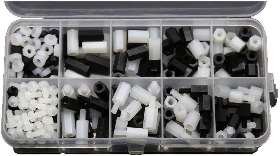 300 Pieces M3 Nylon Male Female Hex Utility Spacer Standoff Screw Nut Assortment Kit, Stand-Off Plastic Accessories for PCB, Quadcopter Drone, Computer & Circuit Board