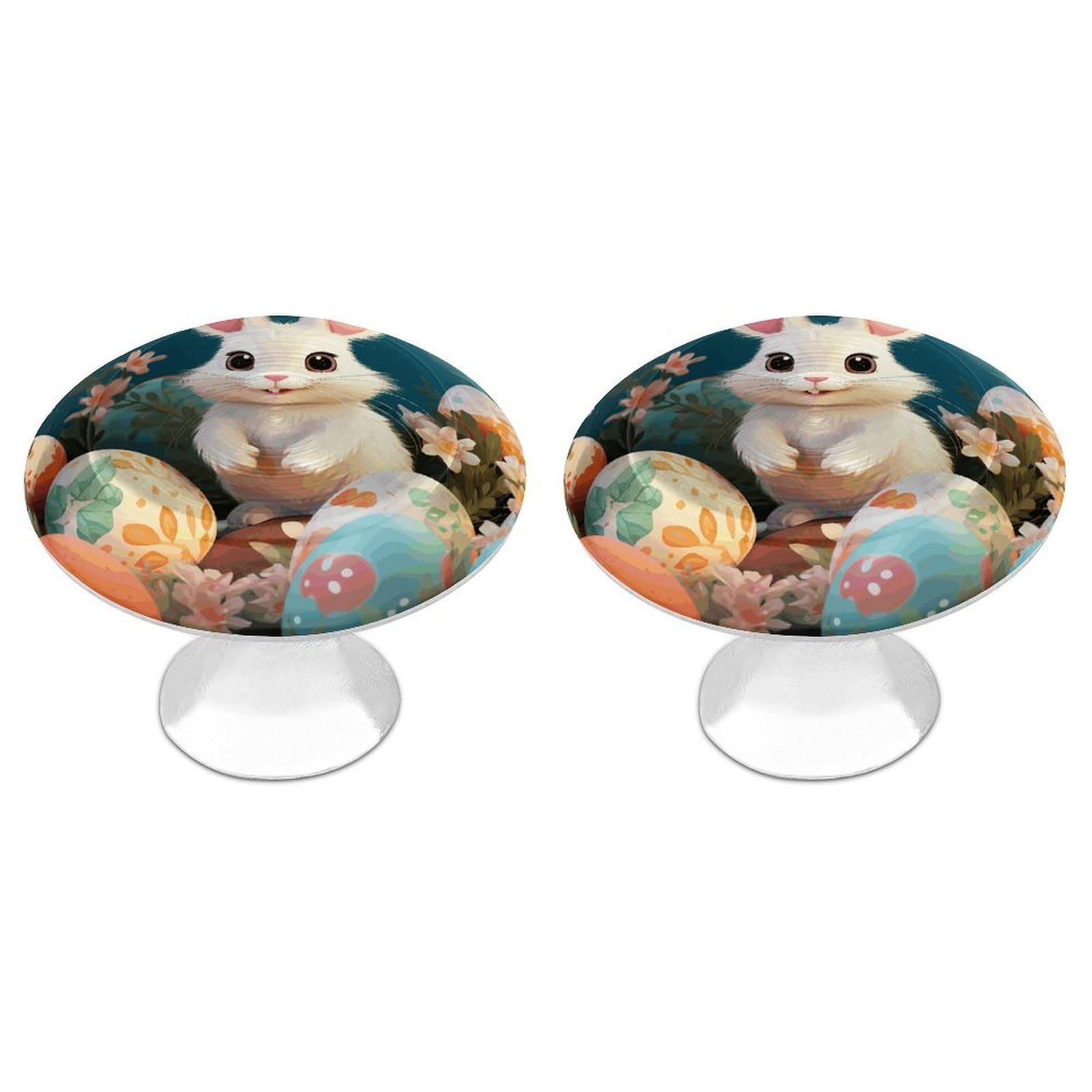 FekiLoot Cute Easter Bunny Cabinet Knob Kitchen Drawer Knob Stainless Steel Round Drawer Pulls Modern Cabinet Hardware Vintage Dresser Drawer for Kitchen Bathroom Closet Dresser Cabinets