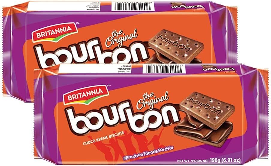 Bourbon the Original - Choco Creme Biscuits 6.91oz (196g) - Pack of 2 - Smooth Chocolate Cream Biscuits for Breakfast & Snacks - Topped with Sugar Crystals