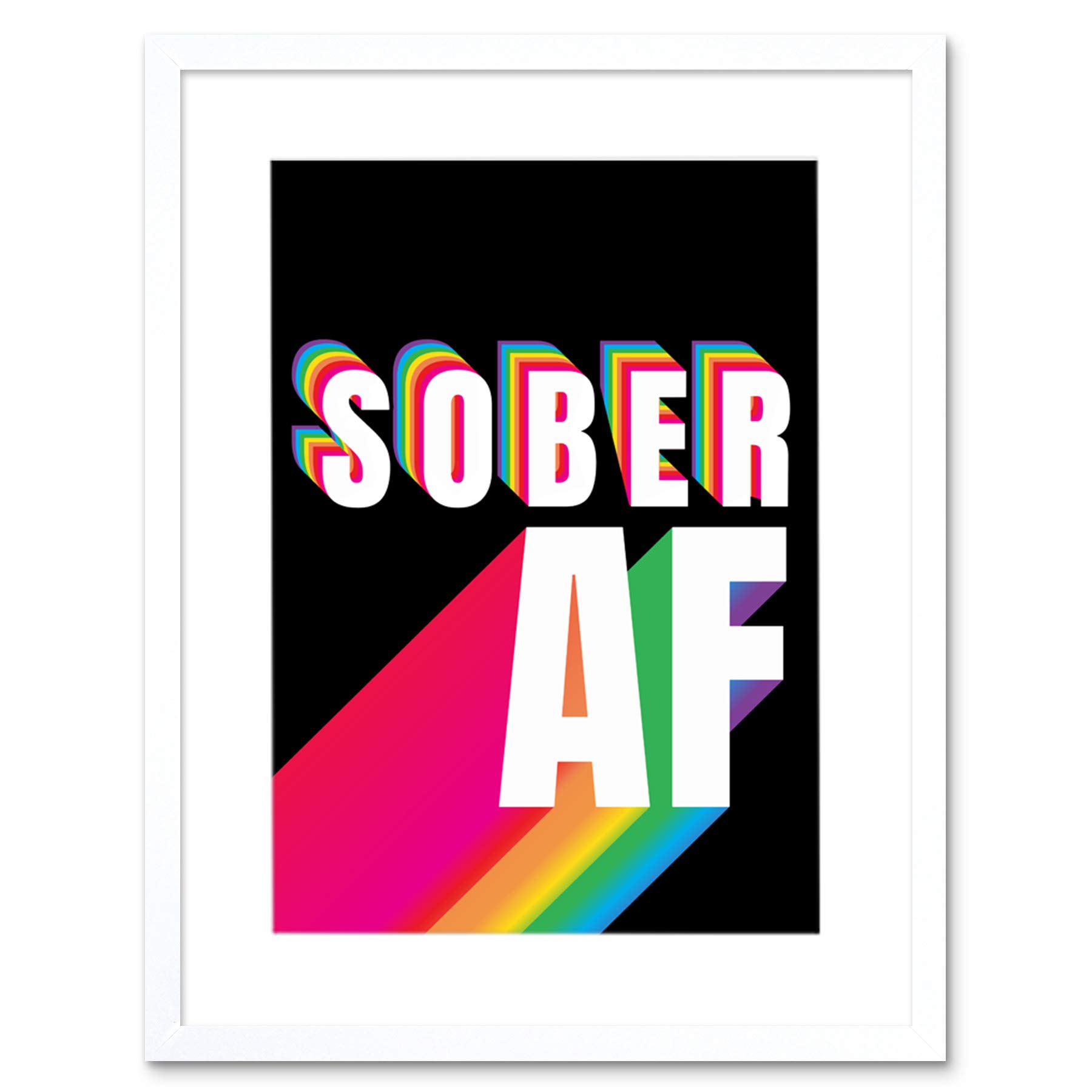 Wee Blue Coo Sober Af Rainbow Typography Black Artwork Framed Wall Art Print 12X16 Inch